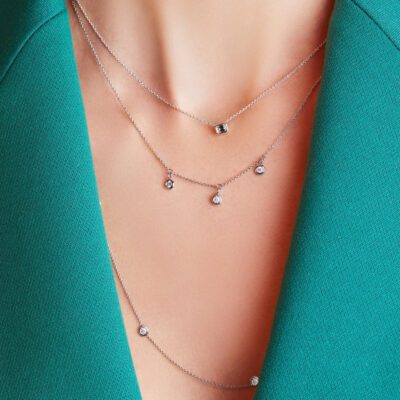 Diamonds by the Inch Drop Station Necklace in White Gold