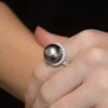 Black Tahitian 14mm Pearl with 1.20 Carats PavÃ©-set Halo in White Gold - Image 3