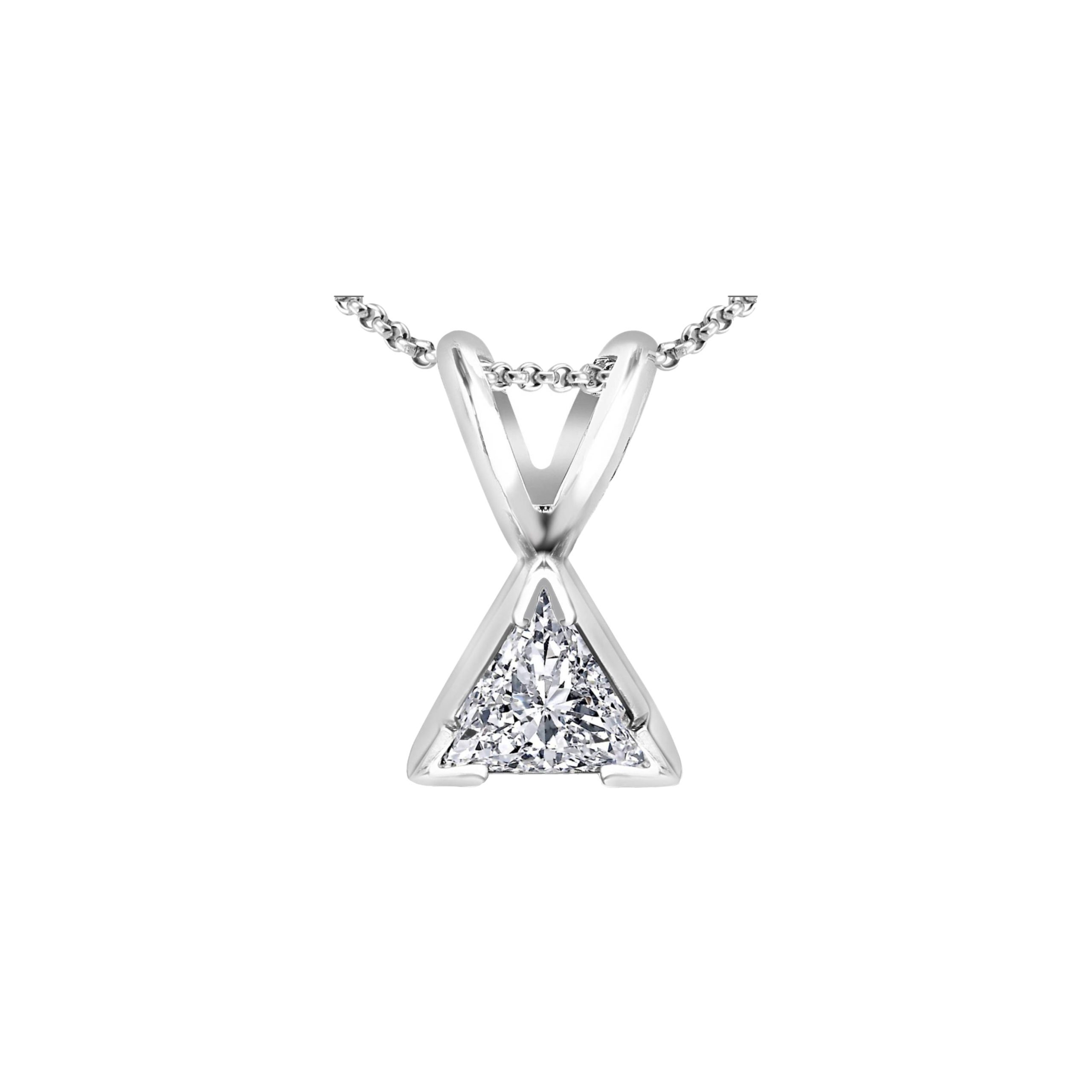 0.53 Carat Trillion-cut Diamond Solitaire V-Prong Pendant in White