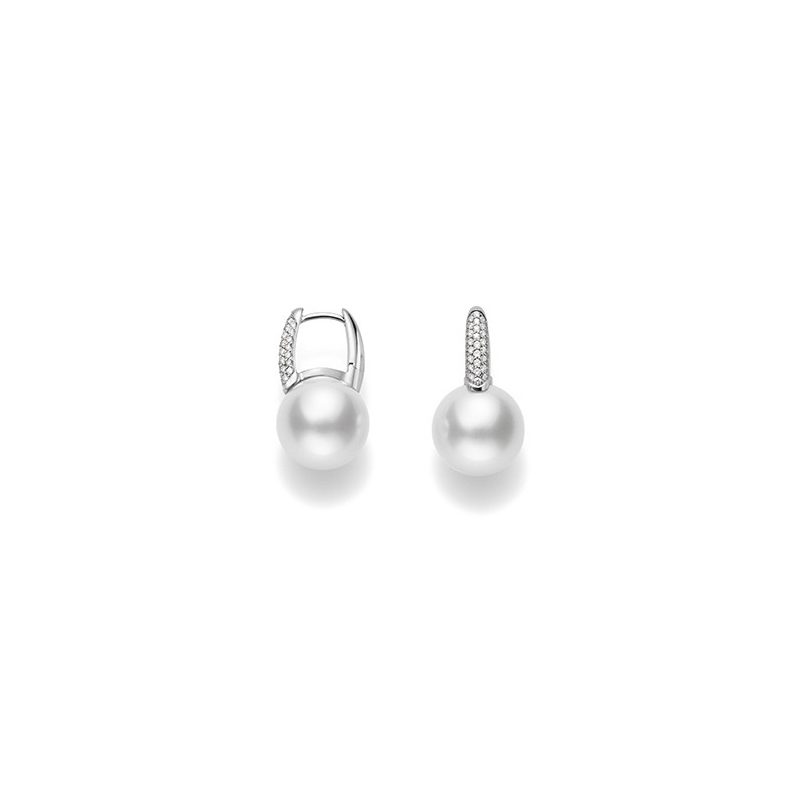 MIKIMOTO 18karat white gold pearl and diamond hoop earrings  NETAPORTER