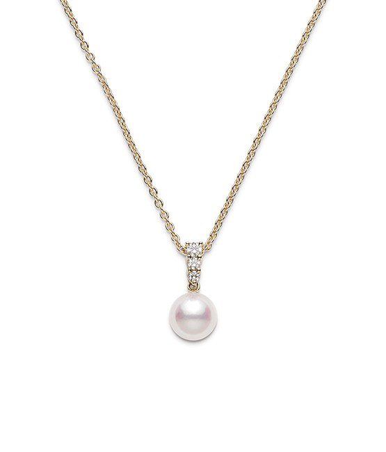 Mikimoto Akoya Pearl and Diamond Pendant in Yellow Gold - 8.00mm