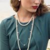 Akoya Cultured A+ Pearl Station Tin Cup Necklace in White Gold - 6x6.5mm - Image 4