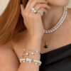 Akoya Cultured A+ Pearl and 0.39 Carats Diamond Rondell Bracelet in White Gold - 7.5-9mm - Image 3